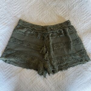 Free People High Waist Lace Shorts in Olive
